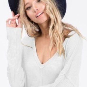 V-Neck, Long-Sleeve Waffle Tee, NWT,  Size Large